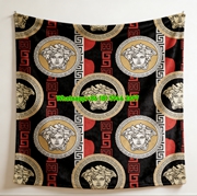 Versace Black Red and Gold Medusa Greek Key Print Flannel Throw Blanket IMG_1477